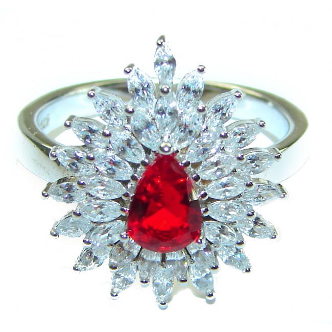 Red Brilliance 3.5 carat Ruby .925 Silver handcrafted Cocktail Ring s. 8 1/4