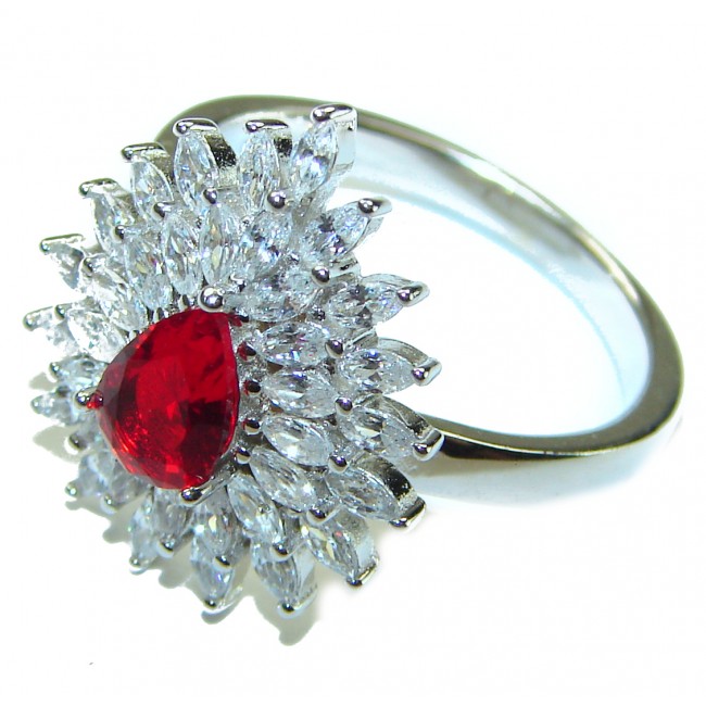 Red Brilliance 3.5 carat Ruby .925 Silver handcrafted Cocktail Ring s. 8 1/4