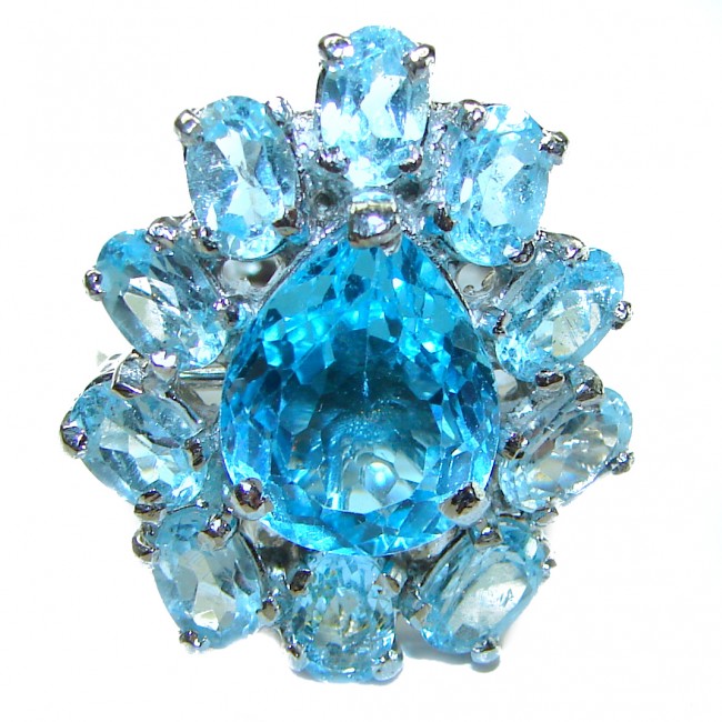 Inner Sparkle 33.5 carat Blue Swiss Topaz .925 Sterling Silver handcrafted Ring size 7 3/4