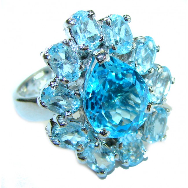 Inner Sparkle 33.5 carat Blue Swiss Topaz .925 Sterling Silver handcrafted Ring size 7 3/4