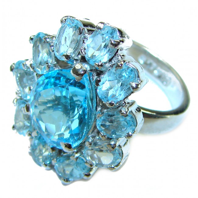 Inner Sparkle 33.5 carat Blue Swiss Topaz .925 Sterling Silver handcrafted Ring size 7 3/4