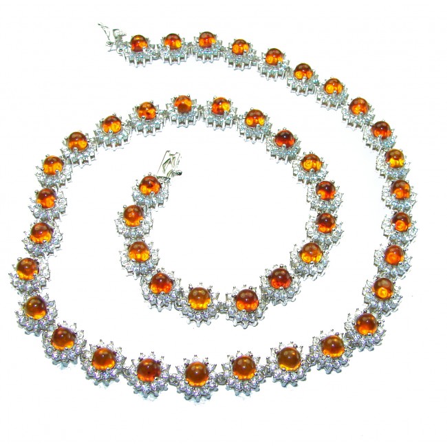 Genevieve 49.5 carat Orange Sapphire .925 Sterling Silver handcrafted Statement necklace