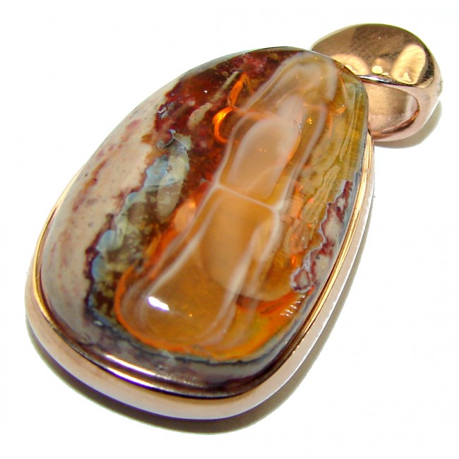 Inner Fire 38.5 carat Mexican Fire Opal 18K Gold over .925 Sterling Silver handmade Pendant