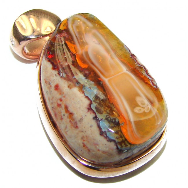 Inner Fire 38.5 carat Mexican Fire Opal 18K Gold over .925 Sterling Silver handmade Pendant