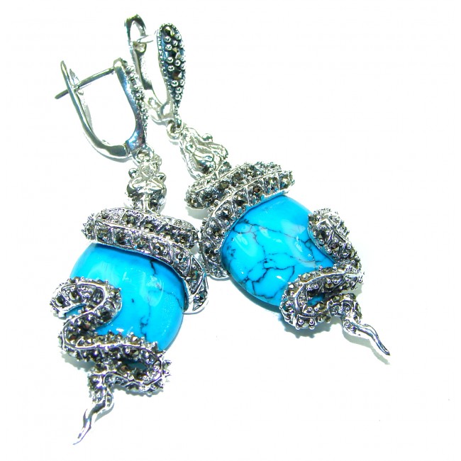 Great authentic Marcasite Turquoise .925 Sterling Silver handcrafted Earrings