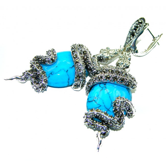 Great authentic Marcasite Turquoise .925 Sterling Silver handcrafted Earrings