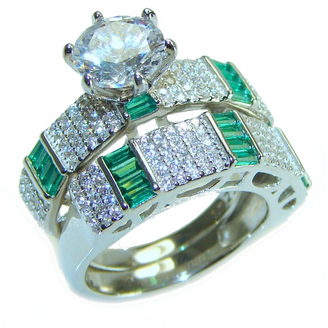 Extravaganza White Topaz Emerald .925 Sterling Silver brilliantly handcrafted stack up ring s. 6