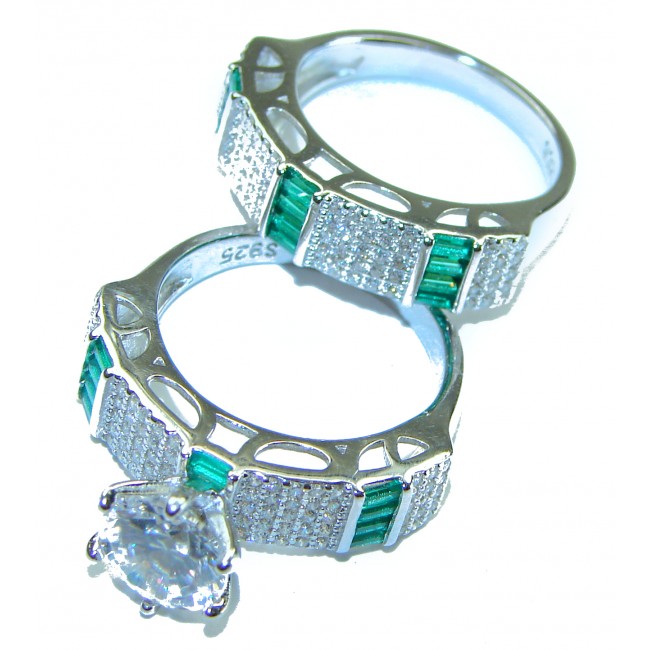 Extravaganza White Topaz Emerald .925 Sterling Silver brilliantly handcrafted stack up ring s. 6