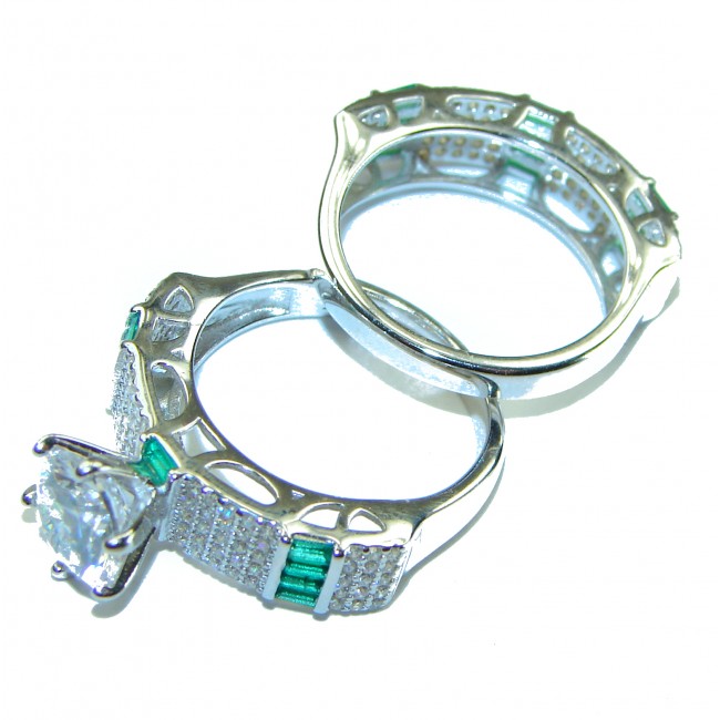 Extravaganza White Topaz Emerald .925 Sterling Silver brilliantly handcrafted stack up ring s. 6