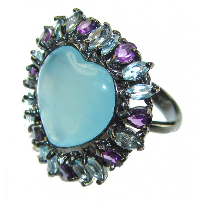 A Heritage in Bloom Aquamarine .925 Sterling Silver handmade Large Statement Ring size 8 3/4