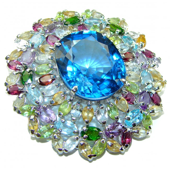 Vintage Design 55.5 carat Swiss Blue Topaz .925 Sterling Silver handcrafted Pendant & Brooch