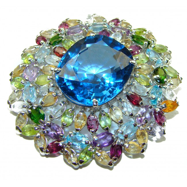 Vintage Design 55.5 carat Swiss Blue Topaz .925 Sterling Silver handcrafted Pendant & Brooch