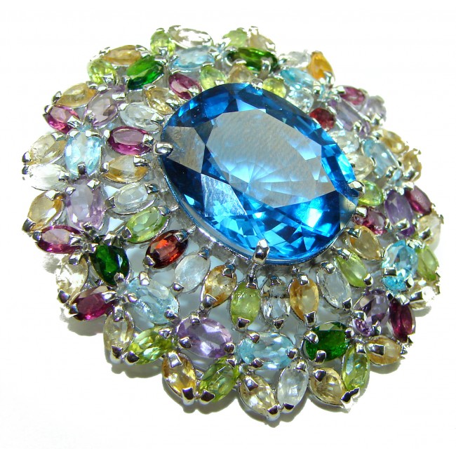 Vintage Design 55.5 carat Swiss Blue Topaz .925 Sterling Silver handcrafted Pendant & Brooch