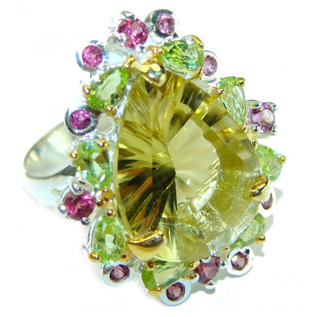 28.8 carat Genuine Lemon Quartz .925 Sterling Silver handcrafted ring size 8