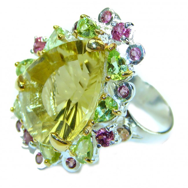 28.8 carat Genuine Lemon Quartz .925 Sterling Silver handcrafted ring size 8