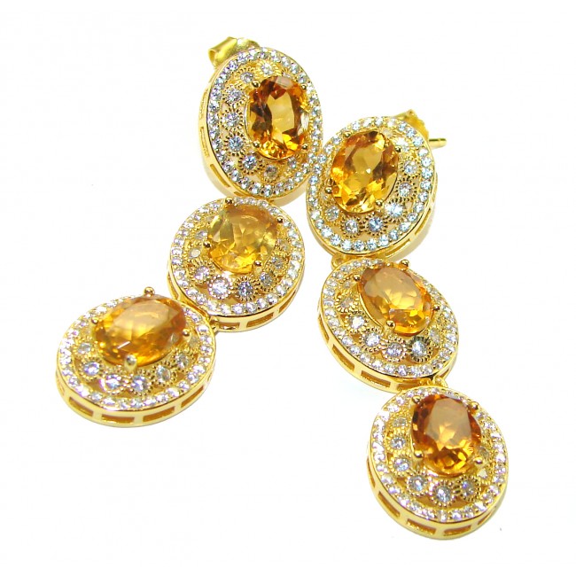 Luxurious Style Natural Citrine .925 Sterling Silver handmade Statement earrings