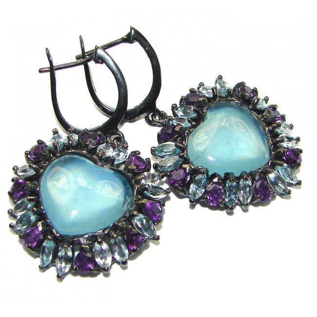 A Heritage in Bloom Aquamarine black rhodium over .925 Sterling Silver handmade Large Statement Earrings