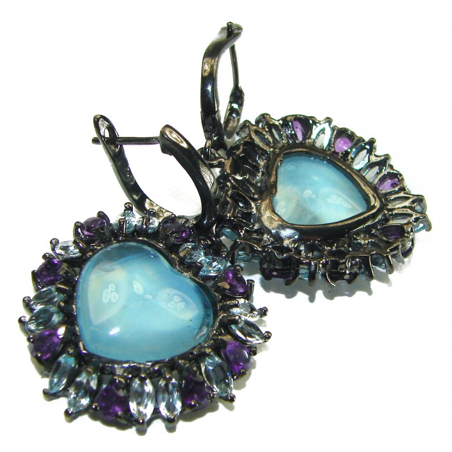 A Heritage in Bloom Aquamarine black rhodium over .925 Sterling Silver handmade Large Statement Earrings