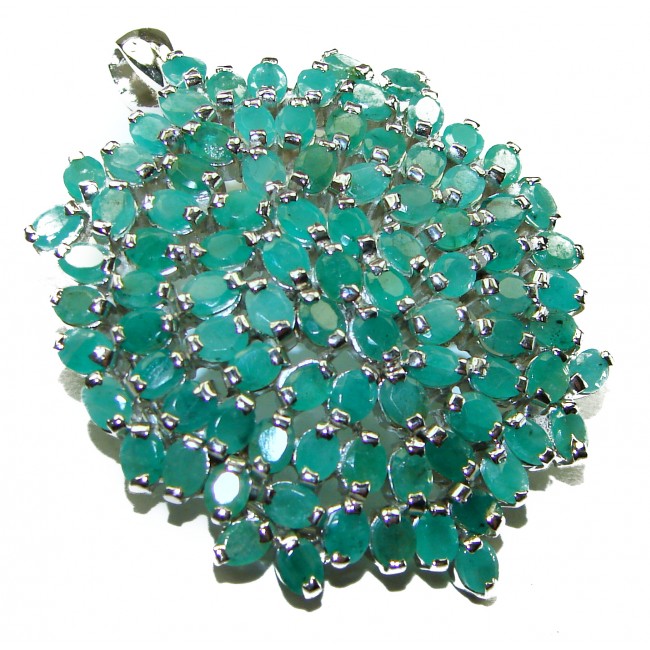 Gift of Nature 55.5 carat Green Emerald .925 Sterling Silver handcrafted pendant - brooch