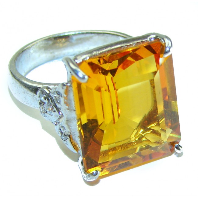 Golden Rays of Sunlight 15.5 carat Yellow Topaz .925 Sterling Silver Large Ring size 6