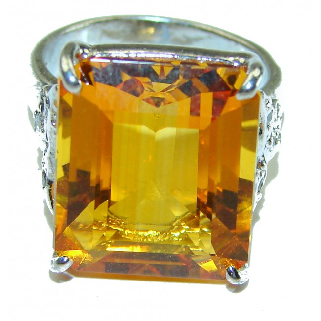 Golden Rays of Sunlight 15.5 carat Yellow Topaz .925 Sterling Silver Large Ring size 6