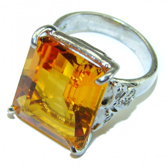 Golden Rays of Sunlight 15.5 carat Yellow Topaz .925 Sterling Silver Large Ring size 6