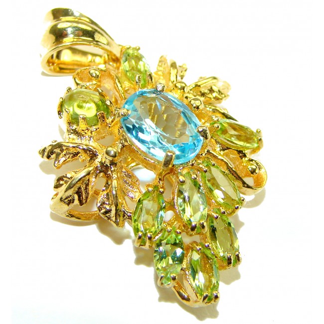 Precious Treasure 7.5 carat Swiss Blue Topaz 14K Gold over .925 Sterling Silver handmade Pendant