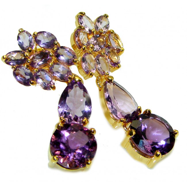 Purple Desire 44.5 carat Natural Amethyst 18K Gold over .925 Sterling Silver handcrafted Statement earrings