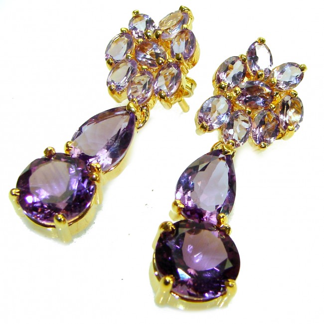 Purple Desire 44.5 carat Natural Amethyst 18K Gold over .925 Sterling Silver handcrafted Statement earrings