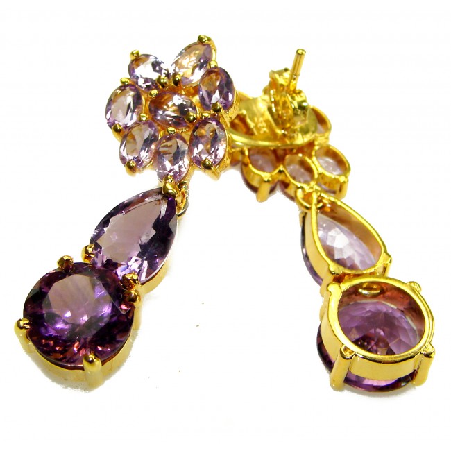 Purple Desire 44.5 carat Natural Amethyst 18K Gold over .925 Sterling Silver handcrafted Statement earrings