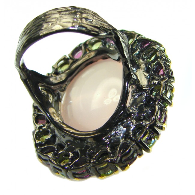 Authentic 25.2 carat Brazilian Rose Quartz 14k Gold Rhodium over .925 Sterling Silver incredible Ring size 8