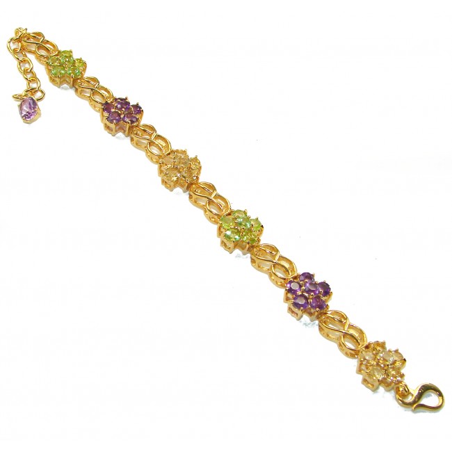 Luxurious Floral design Authentic Peridot Amethyst 14K Gold over .925 Sterling Silver handcrafted Bracelet