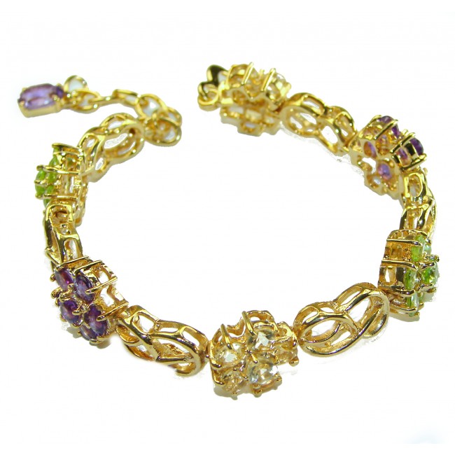 Luxurious Floral design Authentic Peridot Amethyst 14K Gold over .925 Sterling Silver handcrafted Bracelet