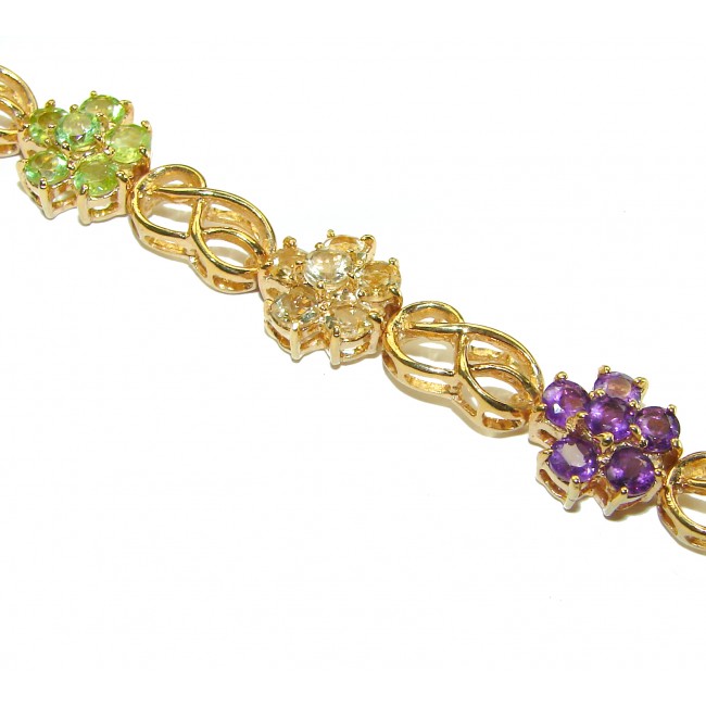 Luxurious Floral design Authentic Peridot Amethyst 14K Gold over .925 Sterling Silver handcrafted Bracelet