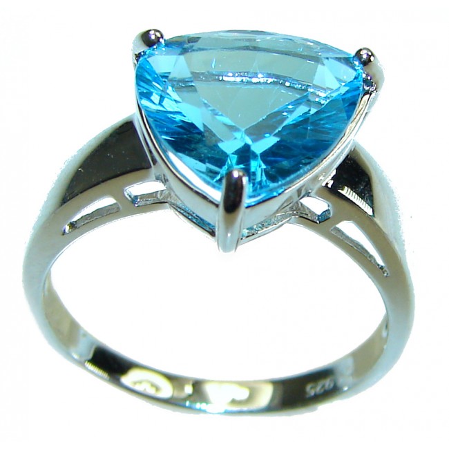 Trillion cut 6.2 carat oval cut Blue Swiss Topaz .925 Sterling Silver handcrafted Ring size 7