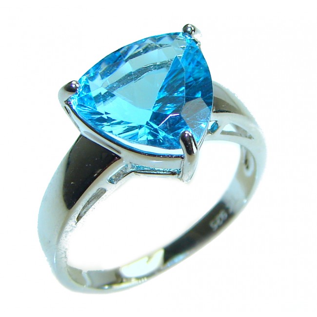 Trillion cut 6.2 carat oval cut Blue Swiss Topaz .925 Sterling Silver handcrafted Ring size 7