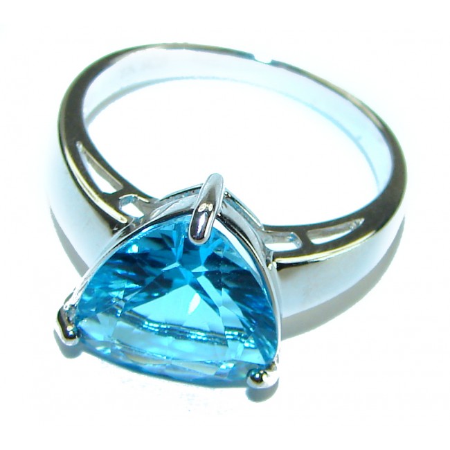 Trillion cut 6.2 carat oval cut Blue Swiss Topaz .925 Sterling Silver handcrafted Ring size 7