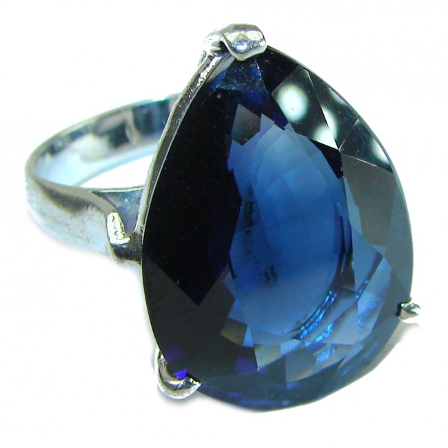 Divine Fire 17.8 carat London Blue Topaz .925 Sterling Silver handcrafted Ring size 7 1/4