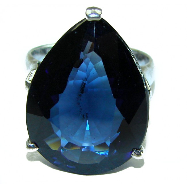 Divine Fire 17.8 carat London Blue Topaz .925 Sterling Silver handcrafted Ring size 7 1/4