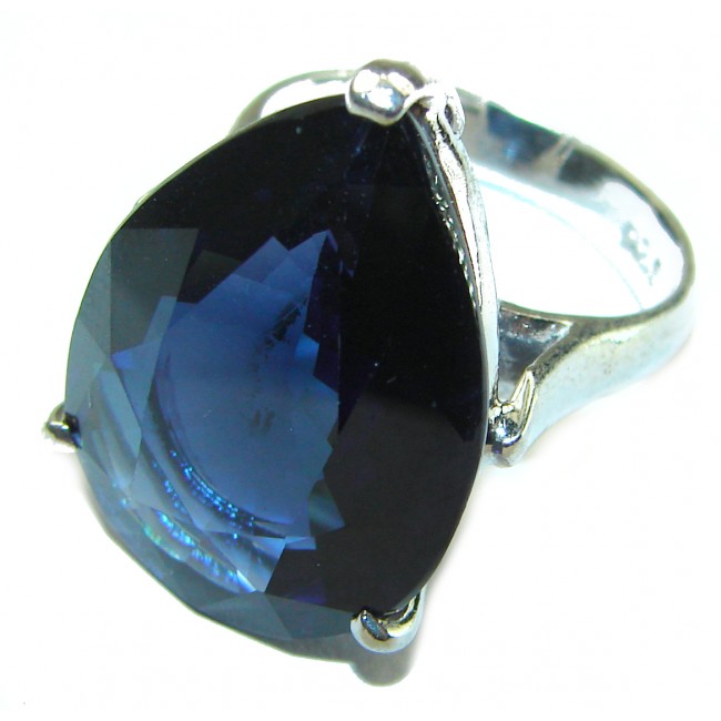 Divine Fire 17.8 carat London Blue Topaz .925 Sterling Silver handcrafted Ring size 7 1/4