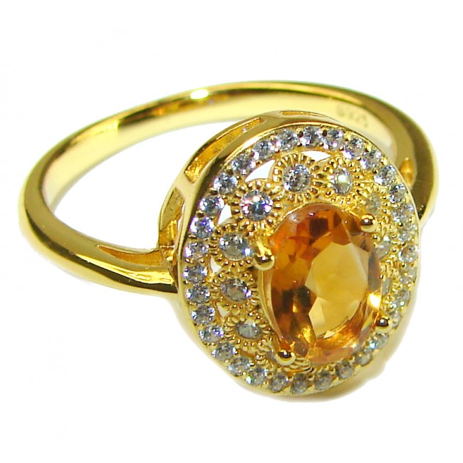 Luxurious Natural 4.2 carat Citrine 18K Gold over .925 Sterling Silver handcrafted ring size 8