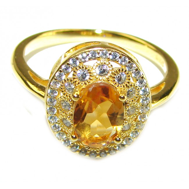 Luxurious Natural 4.2 carat Citrine 18K Gold over .925 Sterling Silver handcrafted ring size 8