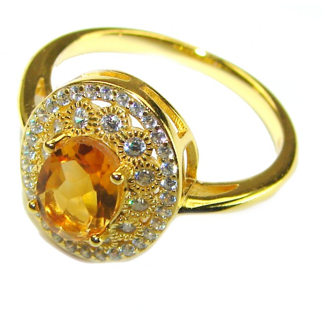 Luxurious Natural 4.2 carat Citrine 18K Gold over .925 Sterling Silver handcrafted ring size 8