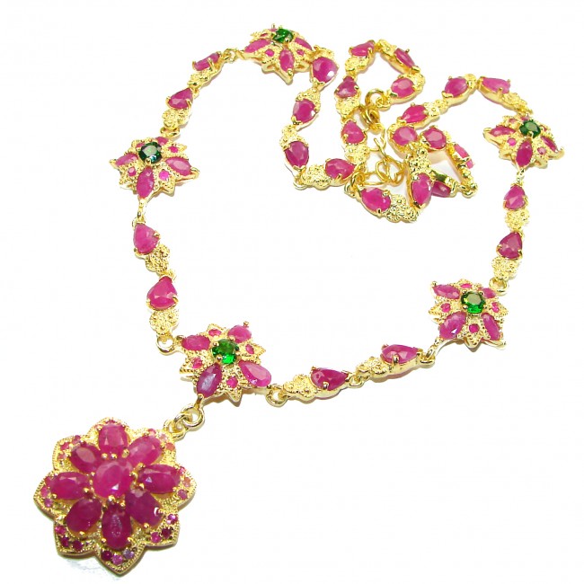 Isabella - Beauty of Nature- natural 65.5 carat Ruby 18K Gold over .925 Sterling Silver handmade Statement necklace