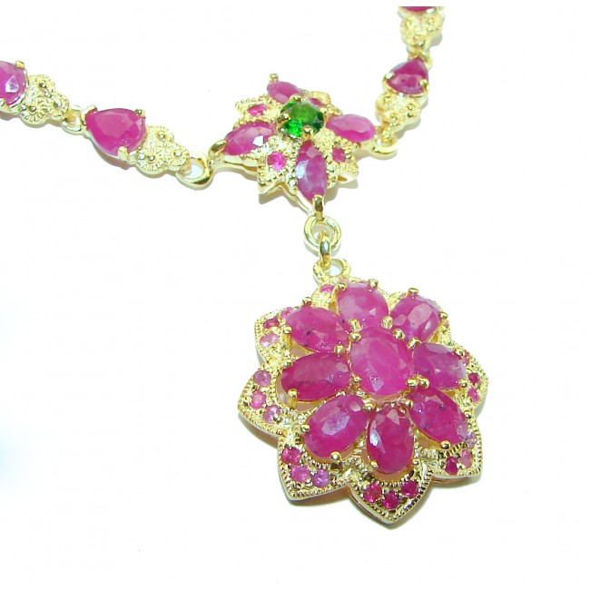 Isabella - Beauty of Nature- natural 65.5 carat Ruby 18K Gold over .925 Sterling Silver handmade Statement necklace