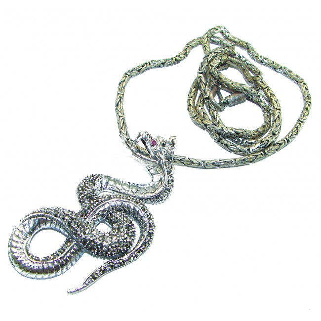 Large Cobra Snake genuine Marcasite .925 Sterling Silver handcrafted necklace