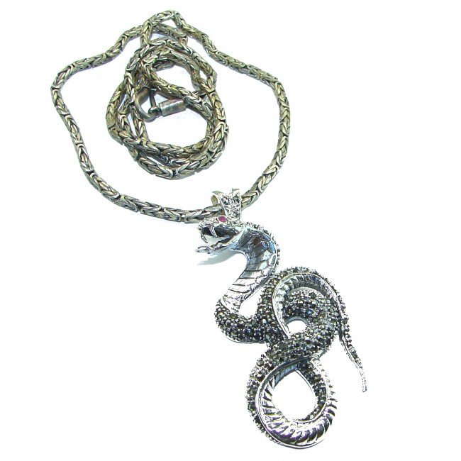 Large Cobra Snake genuine Marcasite .925 Sterling Silver handcrafted necklace