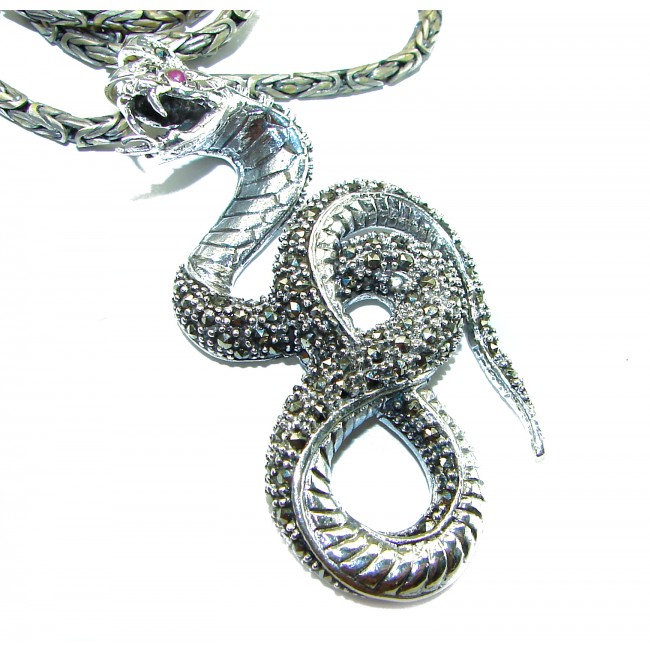 Large Cobra Snake genuine Marcasite .925 Sterling Silver handcrafted necklace