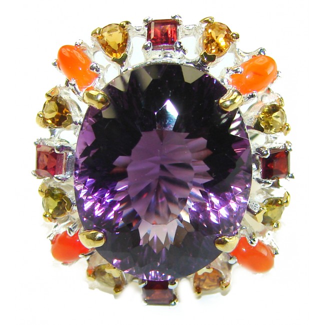 Beatrice- Dramatic design 29.8 carat Amethyst .925 Sterling Silver Handcrafted Ring size 9