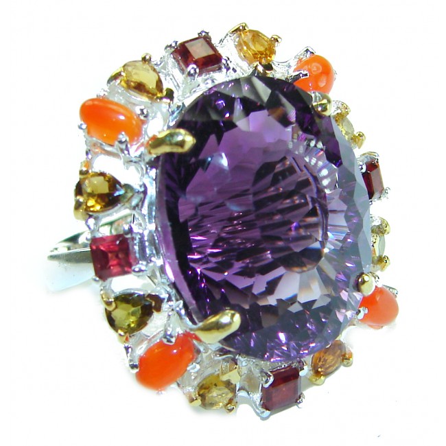 Beatrice- Dramatic design 29.8 carat Amethyst .925 Sterling Silver Handcrafted Ring size 9